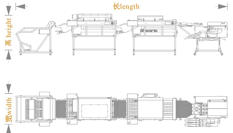 上蛋+洗蛋+烘干+三排敲蛋機(jī)組合生產(chǎn)線<長(zhǎng)寬高>尺寸圖